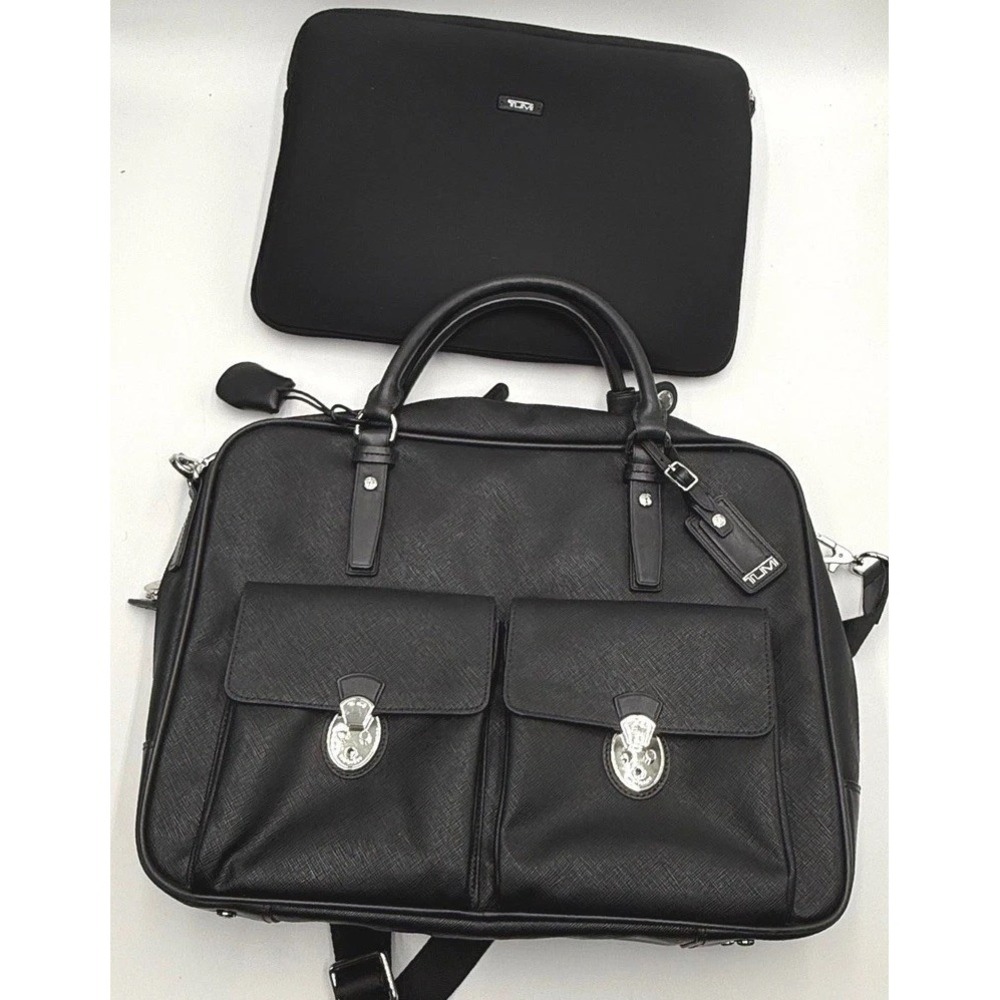 TUMI Villa Lucca City Business Tote 73124D2 Black‎ Leather T-Pass Laptop Bag